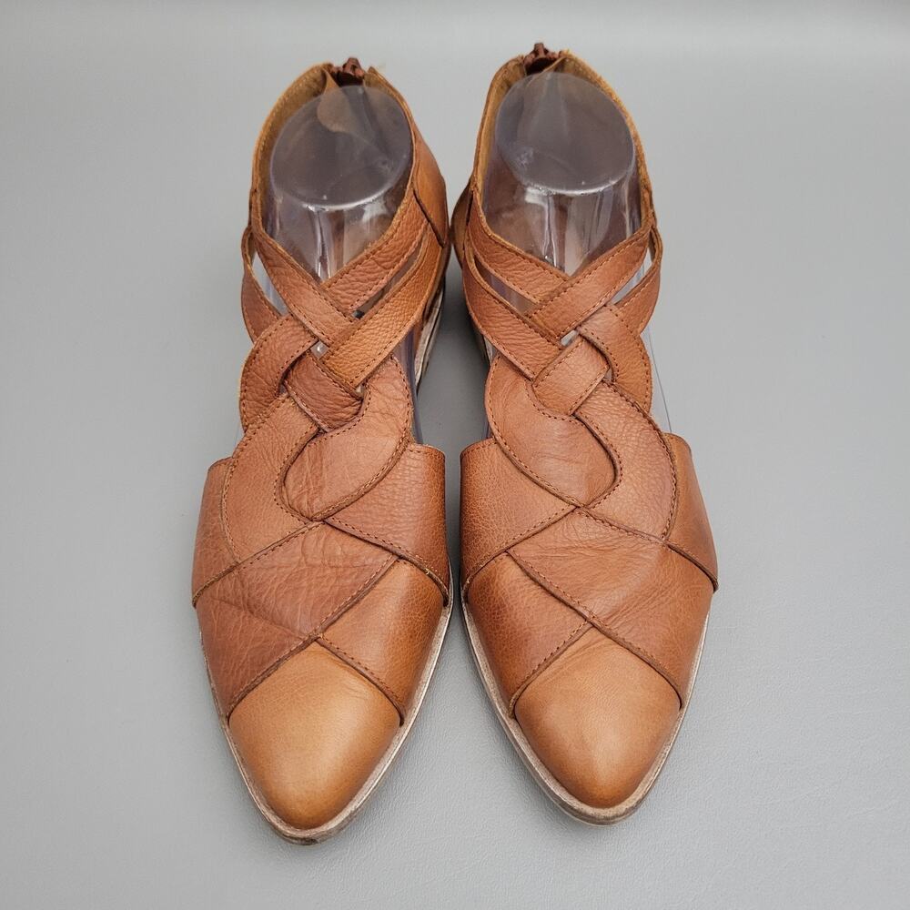 Free People Tan Leather Braided Cutout Sandals - Picture 6 of 12